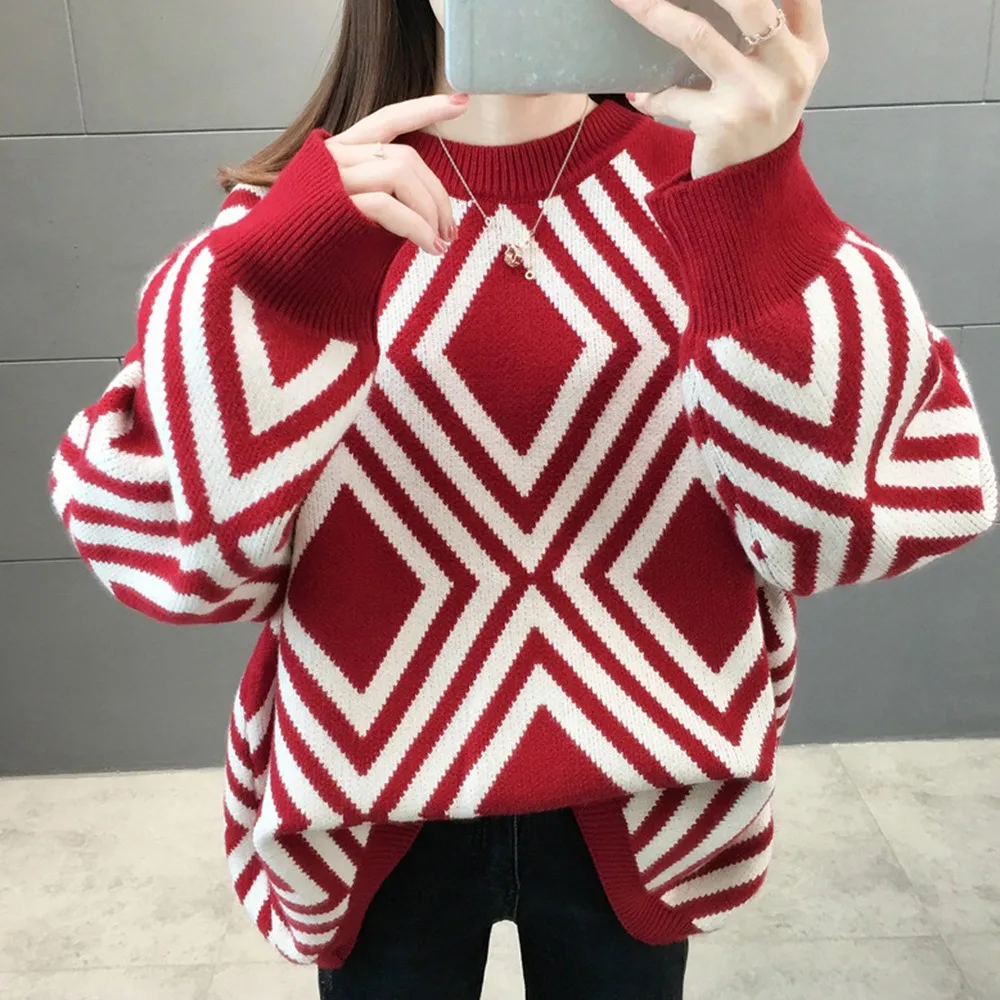 Korean Loose Vintage Pullover Women Classic O-Neck Plaid Knitted Sweater 2021 Fall Winter Long Sleeve Female Jumpers Clothes A50
Korean Loose Vintage Pullover Women Classic O-Neck Plaid Knitted Sweater 2021 Fall Winter Long Sleeve Female Jumpers Clothes A50