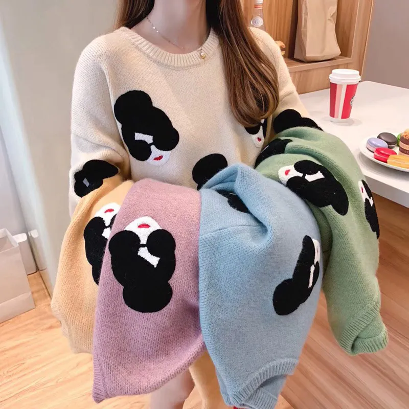 Autumn 2002 Pop Women's Knitted Sweater Winter Lantern Sleeve Embroidered Cartoon Pullover Sweater Women Thick Casual Sweater
Autumn 2002 Pop Women's Knitted Sweater Winter Lantern Sleeve Embroidered Cartoon Pullover Sweater Women Thick Casual Sweater