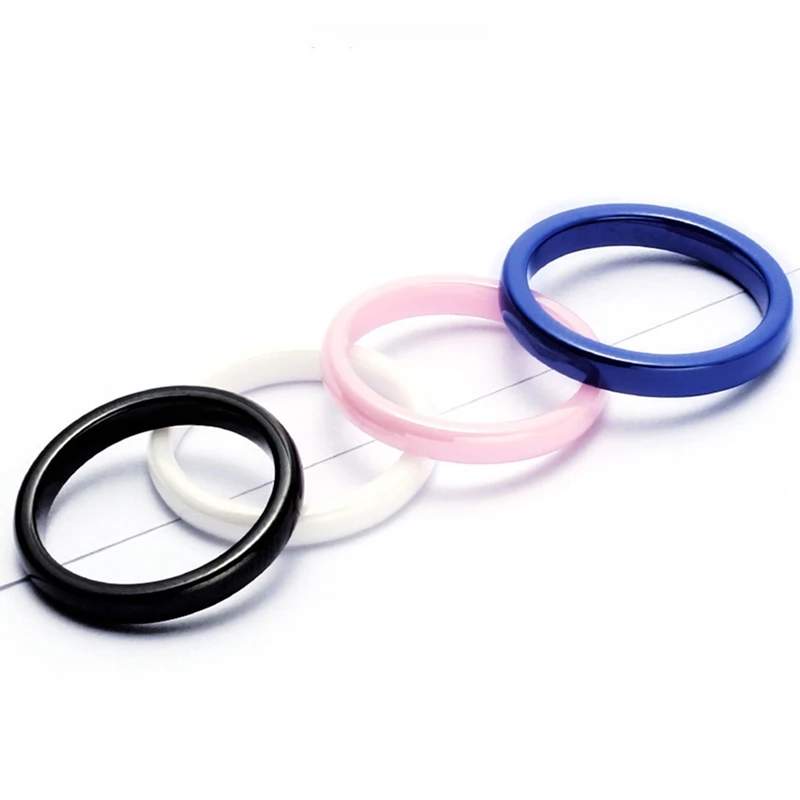 Женское керамическое кольцо 3 мм голубое черное белое розовое в минималистичном
