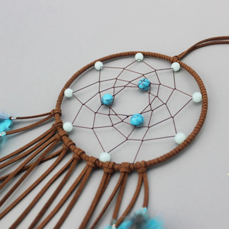 Dreamcatcher Gift Checking Dream Catcher Net with Natural Stone Feathers Wall Hanging Decoration Ornament