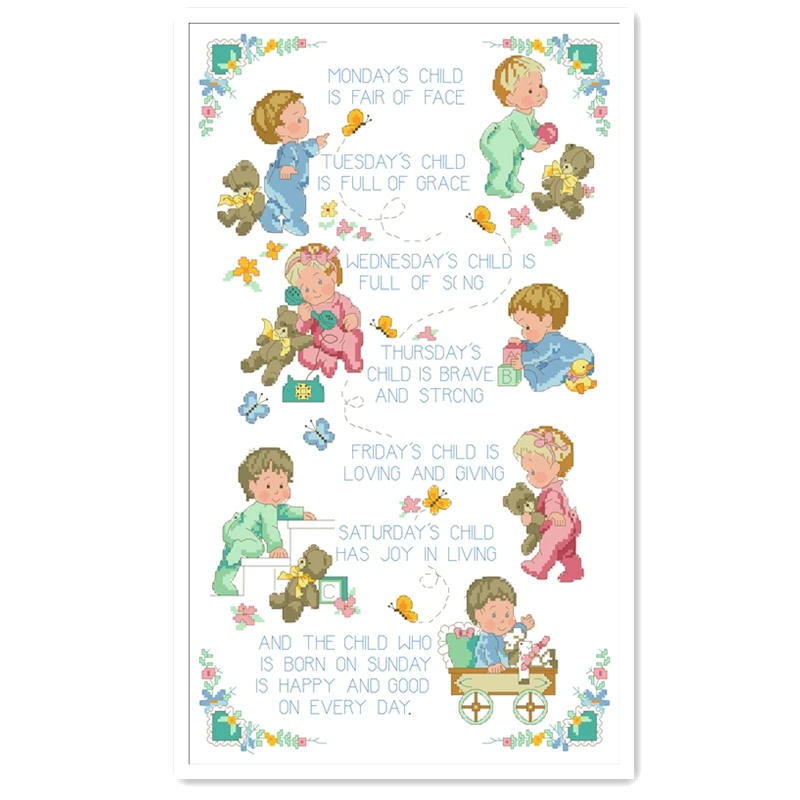 Monday`s child cross stitch kits kid 18ct 14ct 11ct cloth cotton thread embroidery needlework wall decor
Monday`s child cross stitch kits kid 18ct 14ct 11ct cloth cotton thread embroidery needlework wall decor