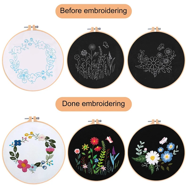 5 Sets Embroidery Starter Kit Cross Stitch Kit with Embroidery Clothes Embroidery Hoops Color Threads Needle Kit
5 Sets Embroidery Starter Kit Cross Stitch Kit with Embroidery Clothes Embroidery Hoops Color Threads Needle Kit