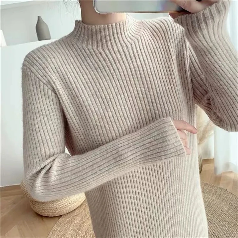 Korean Half high collar Elastic Long Knitted Dress Women Fashion Solid Color Long Sleeve Dresses Casual Slim Ankle-Length Dress
Korean Half high collar Elastic Long Knitted Dress Women Fashion Solid Color Long Sleeve Dresses Casual Slim Ankle-Length Dress