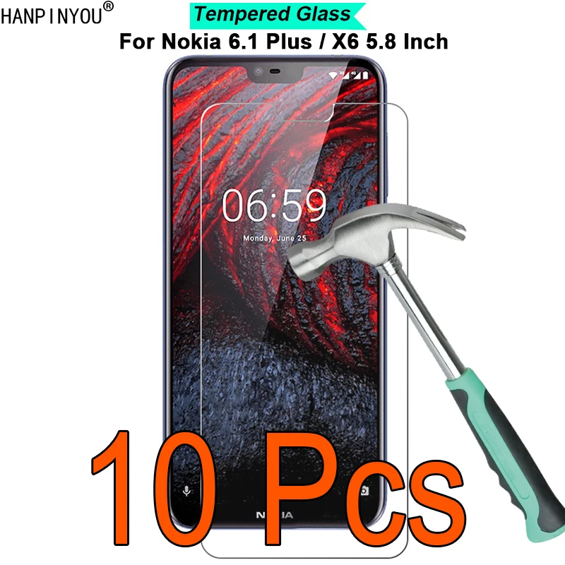 

10 шт./лот для Nokia 6,1 Plus / X6 TA-1099 5,8 "с уровнем твердости 9H твердость 2.5D ультра-тонкая пленка для экрана Закаленное стекло пленка для экрана мобил...