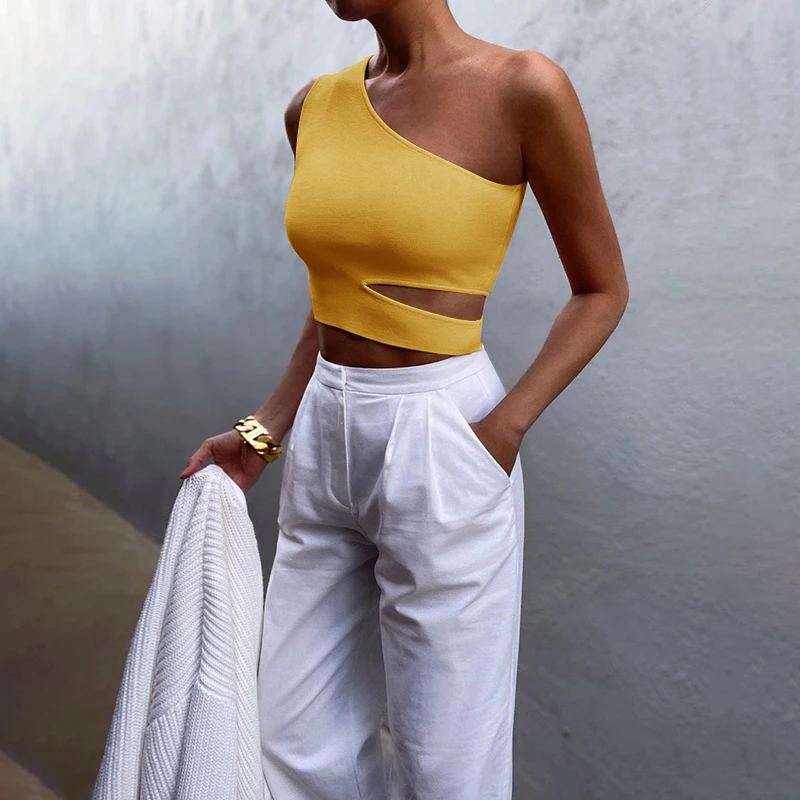 Women's Solid Color Tank Top Irregular Hollow Out One Shoulder Off Sleeveless Summer Asymmetric Wild Chic Sexy Slim Cropped Vest
Women's Solid Color Tank Top Irregular Hollow Out One Shoulder Off Sleeveless Summer Asymmetric Wild Chic Sexy Slim Cropped Vest
