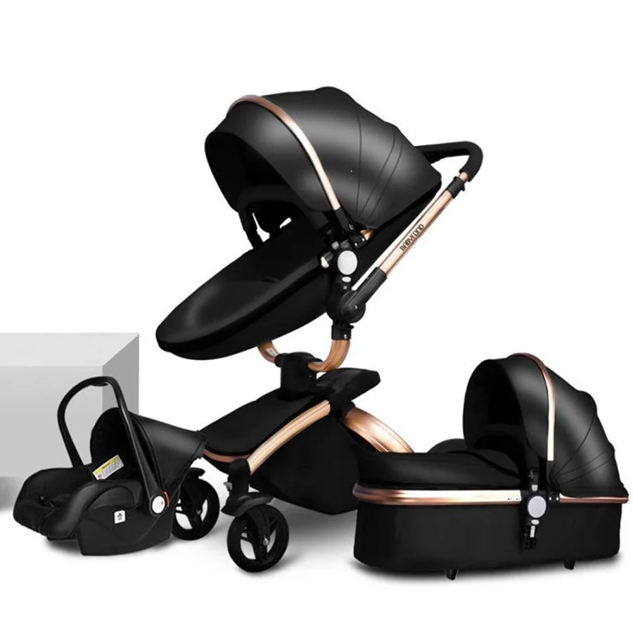

Brand Newborn Pram Babyfond 3 in 1 Luxury Baby Stroller PU Leather Two-Way Push 360 Rotate Baby Car EU Safety Car Seat Trolley