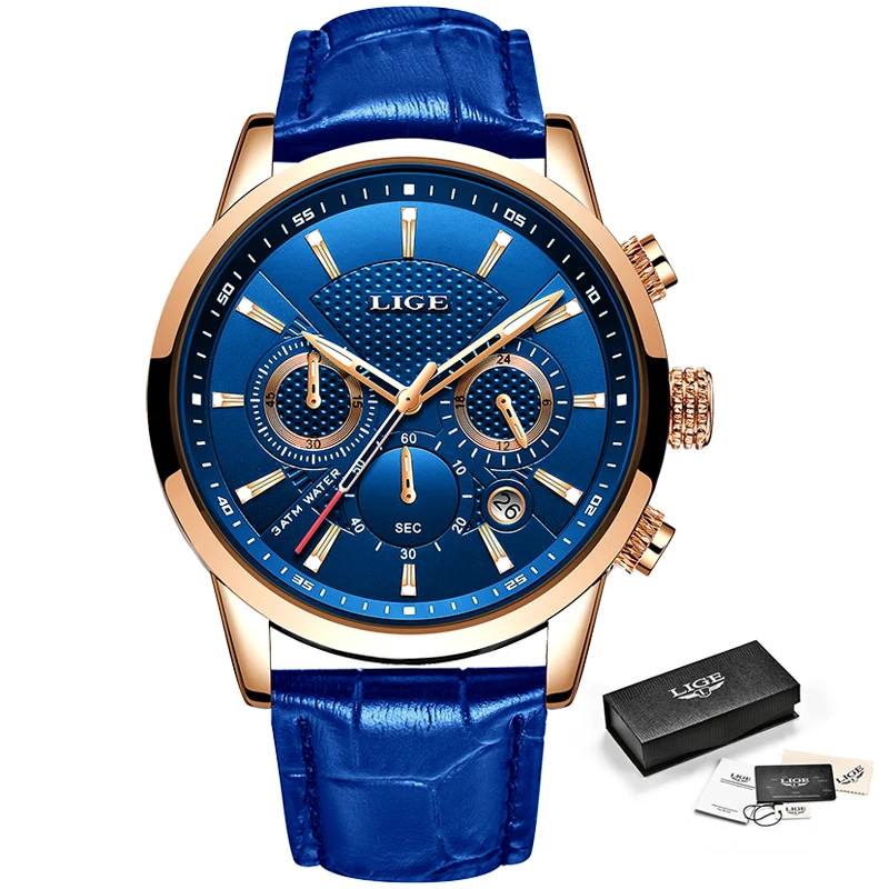 LIGE New Men Watch Top Brand Blue Leather Chronograph Waterproof Sport Automatic Date Quartz Watches For Mens Relogio Masculino
LIGE New Men Watch Top Brand Blue Leather Chronograph Waterproof Sport Automatic Date Quartz Watches For Mens Relogio Masculino
