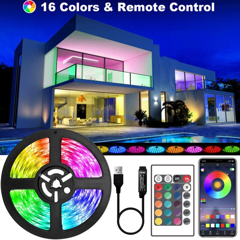 LED Strip Lights USB Bluetooth APP Control RGB 5050 SMD DC5V 30M Flexible Lamp Tape For TV Desktop Screen BackLight Decorate | Лампы и