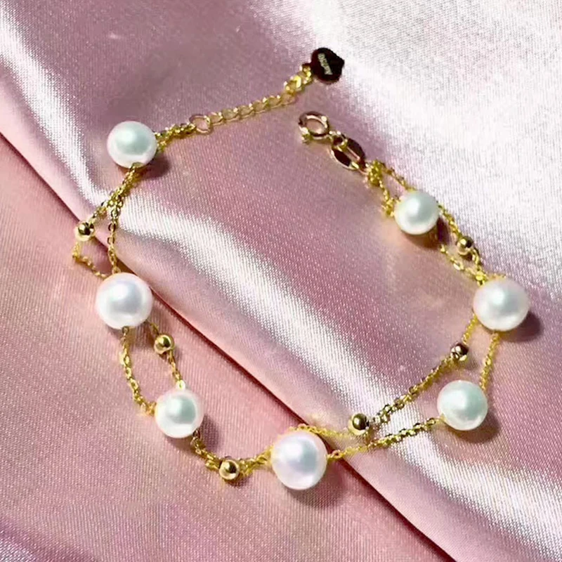 Real 18K Yellow Gold Bracelet Luck Freshwater Pearl with Beads O Chain Bracelet Women Gift
Real 18K Yellow Gold Bracelet Luck Freshwater Pearl with Beads O Chain Bracelet Women Gift