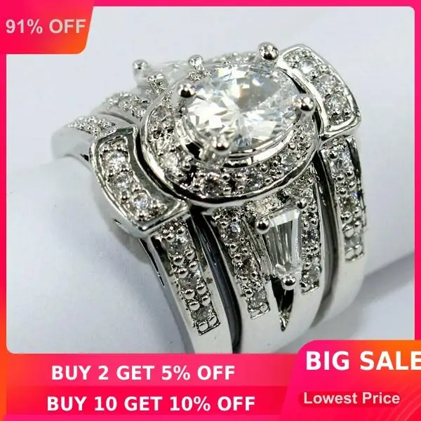 choucong Vintage 7mm*5mm Stone 5A Zircon stone 14KT White Gold Filled Lovers 3-in-1 Engagement Wedding Ring Sz 5-11 Gift
choucong Vintage 7mm*5mm Stone 5A Zircon stone 14KT White Gold Filled Lovers 3-in-1 Engagement Wedding Ring Sz 5-11 Gift
