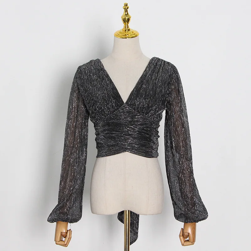 Tide Spring 2021 New Fashion Shirt Sexy Deep V-neck Lantern Sleeves Waist Bright Silk Short Shirt Casual Tops
Tide Spring 2021 New Fashion Shirt Sexy Deep V-neck Lantern Sleeves Waist Bright Silk Short Shirt Casual Tops