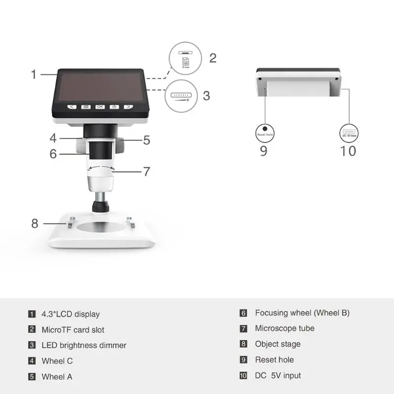 4.3\" LCD 1080P Digital Microscope 50X-1000X Magnification Camera Video Recorder for Windows
4.3\" LCD 1080P Digital Microscope 50X-1000X Magnification Camera Video Recorder for Windows