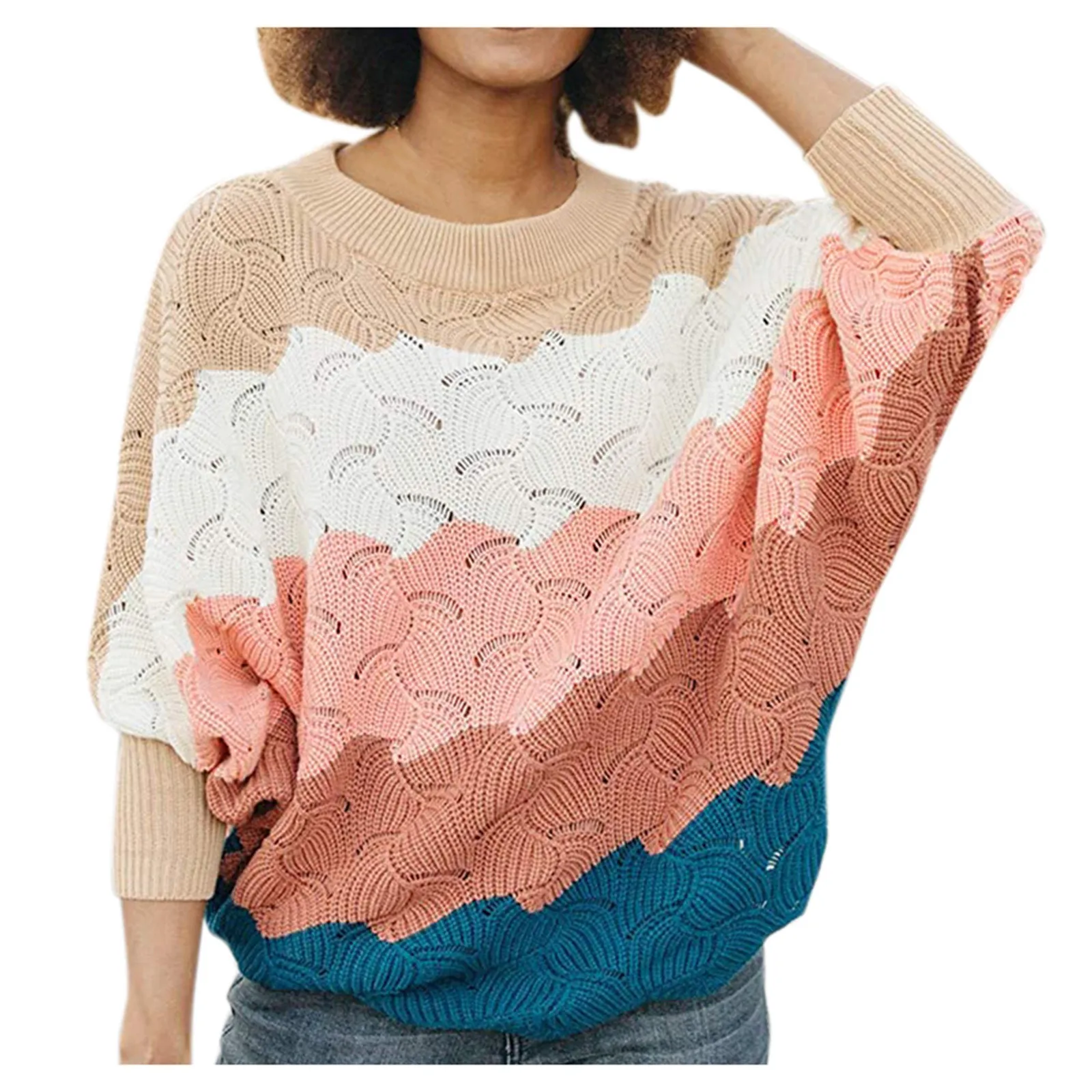 Women's Hollow Patchwork Bat Sleeve Knitted Pullover Loose Pullover Sweaters For Women
Women's Hollow Patchwork Bat Sleeve Knitted Pullover Loose Pullover Sweaters For Women
