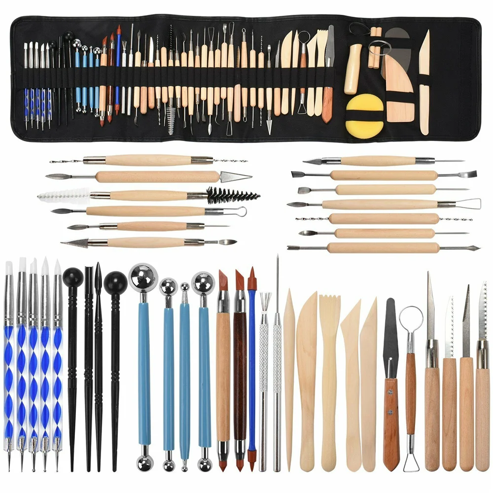 51pcs Clay Sculpting Tool Smoothing Wax Pottery Ceramic Tool Kit Polymer Shapers Carving Modeling DIY Tools Set with Black Bag
51pcs Clay Sculpting Tool Smoothing Wax Pottery Ceramic Tool Kit Polymer Shapers Carving Modeling DIY Tools Set with Black Bag