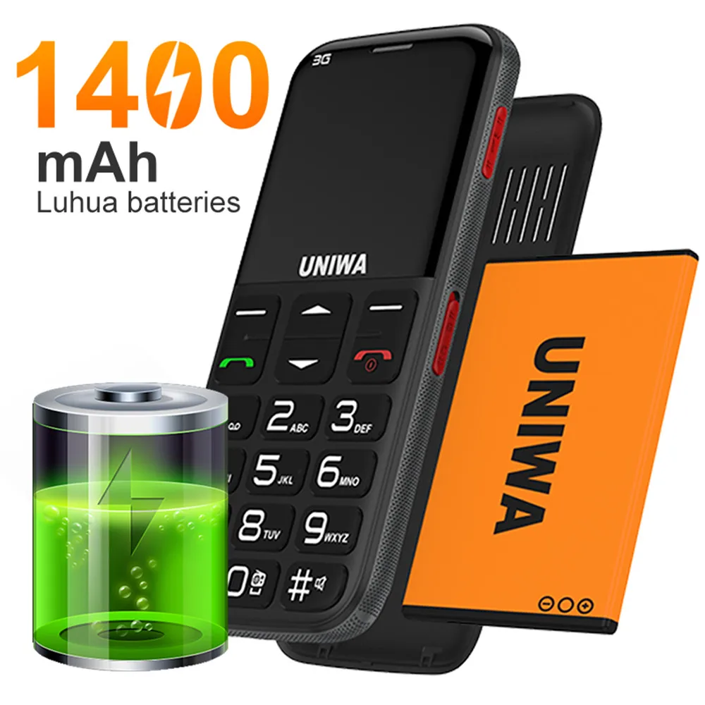 

UNIWA V808G 2.31 Inch Mobile Phone 3G WCAMA Cellphone for Senior Old Man SOS 1400mAh Russian Keyboard 2G Cell For Elderly