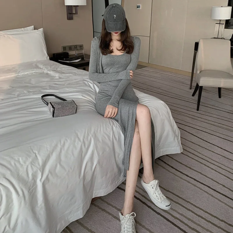 Sister Fara Chic Long Sleeve Split Women's Dress 2021 Summer Camisole A-LINE Dress + Hooded Cardigan Slim Female Two Piece Suit
Sister Fara Chic Long Sleeve Split Women's Dress 2021 Summer Camisole A-LINE Dress + Hooded Cardigan Slim Female Two Piece Suit