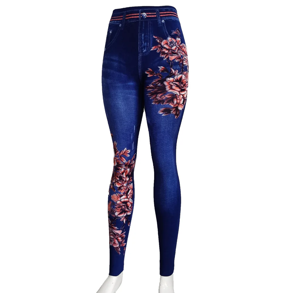Sexy Jean Leggings Women Elastic Shaping Pants Jeggings Fashion Flower Printed Slim Casual Plus Size 3xl | Женская одежда