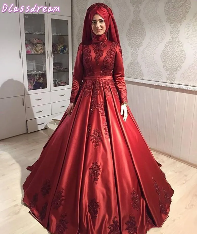 2020 New Wine Red Modest Muslim High Collar Lace Appliques A-line Evening Dresses Elegant Satin Long Sleeves فساتين السهرة
2020 New Wine Red Modest Muslim High Collar Lace Appliques A-line Evening Dresses Elegant Satin Long Sleeves فساتين السهرة