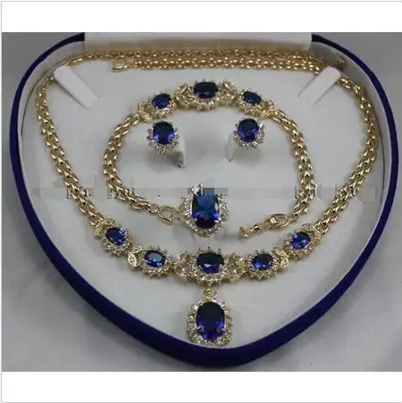 Wholesale price ^^^^Real Blue Purple Zircon Inlay Link Bracelet earrings Ring Necklace Set | Украшения и аксессуары