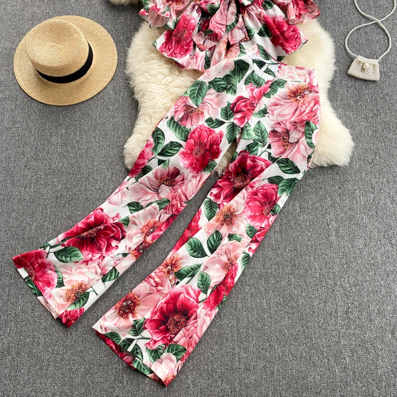 Women 2 piece Summer Pants Shirt Sets Chic And Elegant Woman Pants Suit Two Piece Set Print Top And High Waist Wide Leg Pants
Women 2 piece Summer Pants Shirt Sets Chic And Elegant Woman Pants Suit Two Piece Set Print Top And High Waist Wide Leg Pants