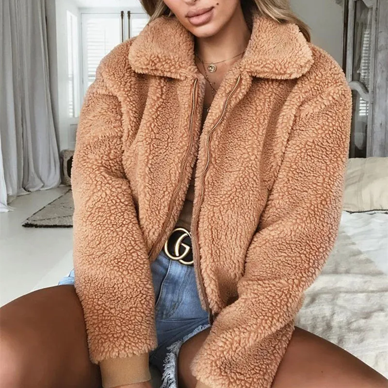 2019 Winter arrival Women Cotton Fluffy Long Sleeve Jacket Ladies Warm Outerwear Cardigan Coat | Женская одежда