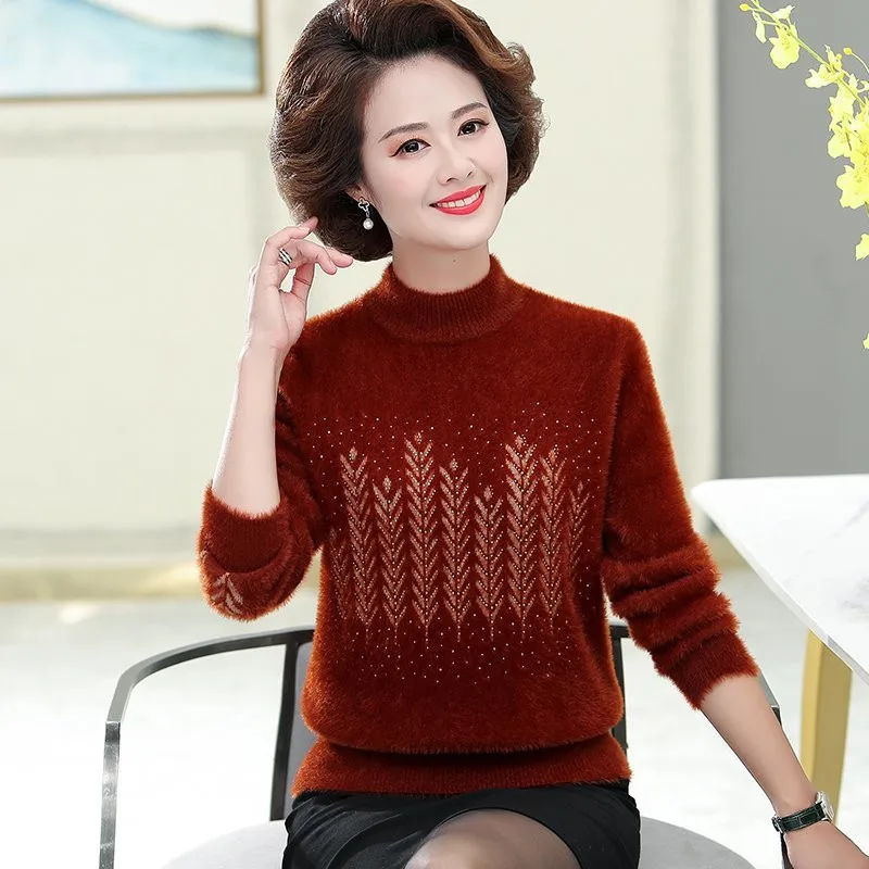Middle-aged Womens Cashmere Sweaters Pullovers Thick Warm Imitation Mink Sweater Fall Winter Mother Tops
Middle-aged Womens Cashmere Sweaters Pullovers Thick Warm Imitation Mink Sweater Fall Winter Mother Tops