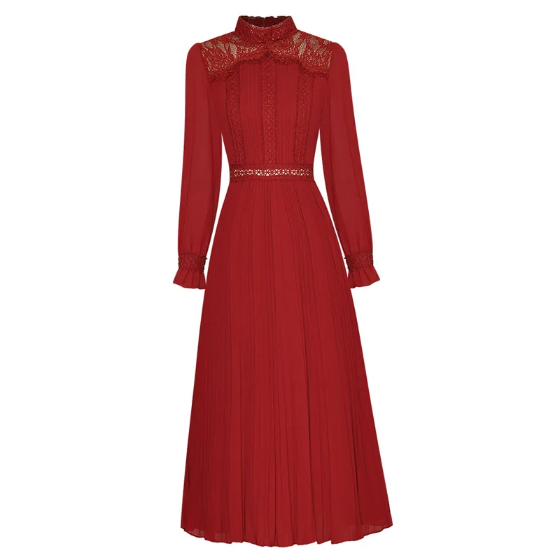 Black/Red Lace Stand Collar Long Sleeve Mid-Calf Length Large Size Elegant Dress
Black/Red Lace Stand Collar Long Sleeve Mid-Calf Length Large Size Elegant Dress