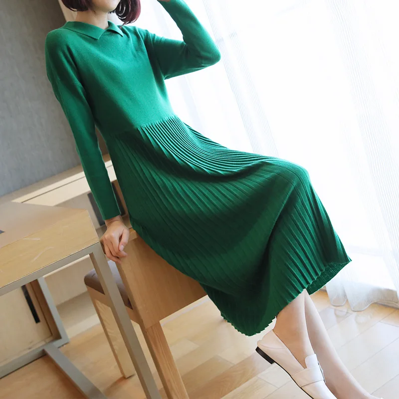 Платье-Свитер женское трикотажное, зеленое, со складками, с длинным рукавом, Осень-зима, 2020
Платье-Свитер женское трикотажное, зеленое, со складками, с длинным рукавом, Осень-зима, 2020
