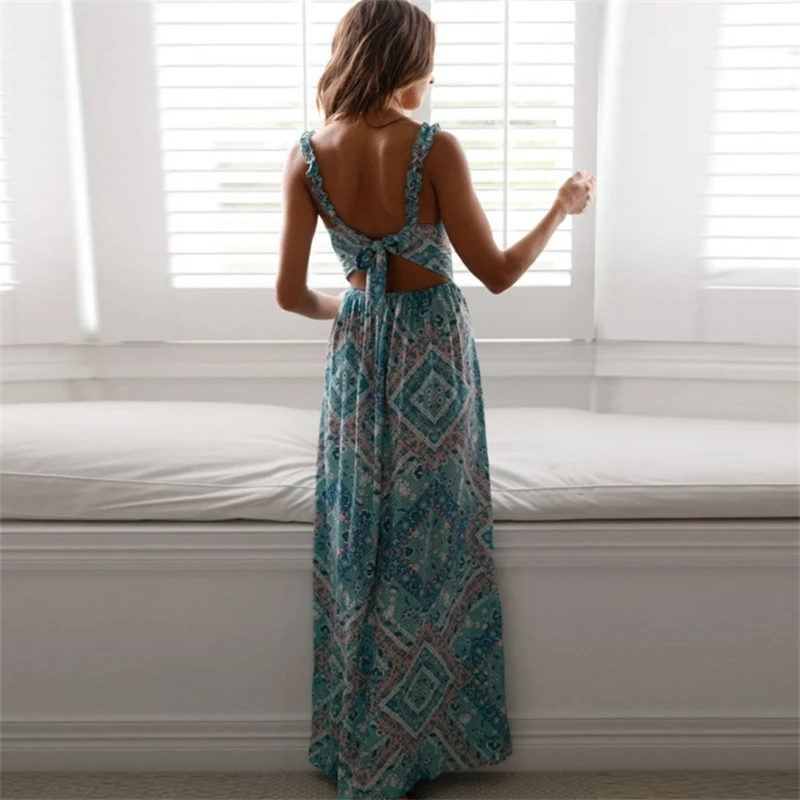 2021 Women Sexy Backless Dress Summer Bohemian Floral Print Long Dresses Femal V Neck Vestidos Plus Size Robe Casual Clothes
2021 Women Sexy Backless Dress Summer Bohemian Floral Print Long Dresses Femal V Neck Vestidos Plus Size Robe Casual Clothes