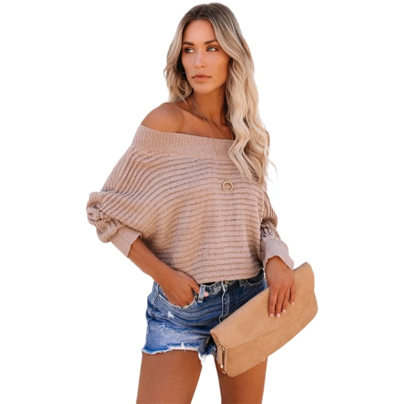 Women Batwing Long Sleeves Knit Loose Sweater Off The Shoulder Stripe Pullovers Autumn Winter Solid Color Tops Jumper Streetwear
Women Batwing Long Sleeves Knit Loose Sweater Off The Shoulder Stripe Pullovers Autumn Winter Solid Color Tops Jumper Streetwear