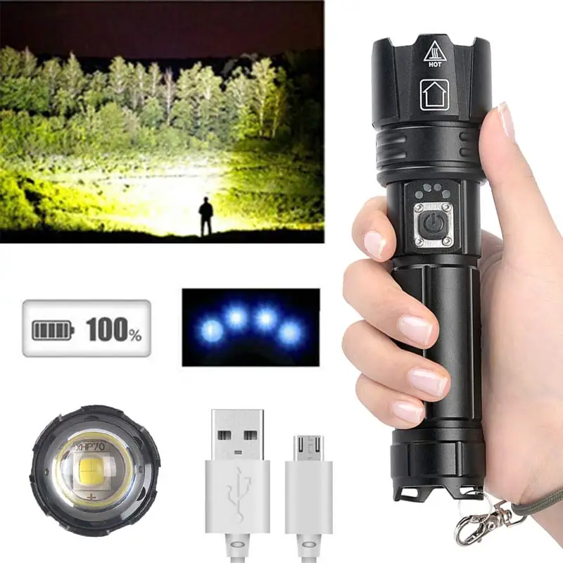 Супер мощный светодиодный фонарь L2 XHP70 тактический USB Перезаряжаемый Linterna
