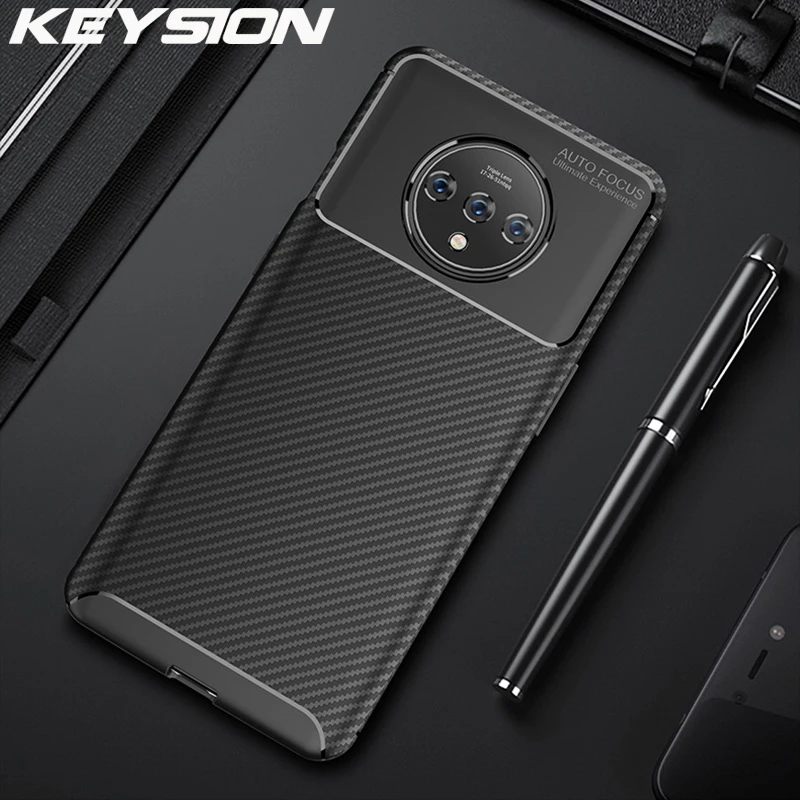 KEYSION противоударный чехол для Oneplus 7T Pro из углеродного волокна силикон 360 полная