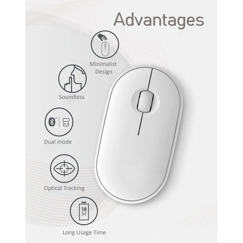 Wireless Bluetooth Mouse Quite Soundless Minimalist Mouse High Precision Optical Tracking
Wireless Bluetooth Mouse Quite Soundless Minimalist Mouse High Precision Optical Tracking