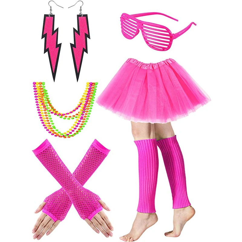 

Cosplay Costumes Women's 80s Costume Accessories Set Adult Tutu Skirt Leg Warmers Fishnet Gloves Earrings Necklace Shutter Glass