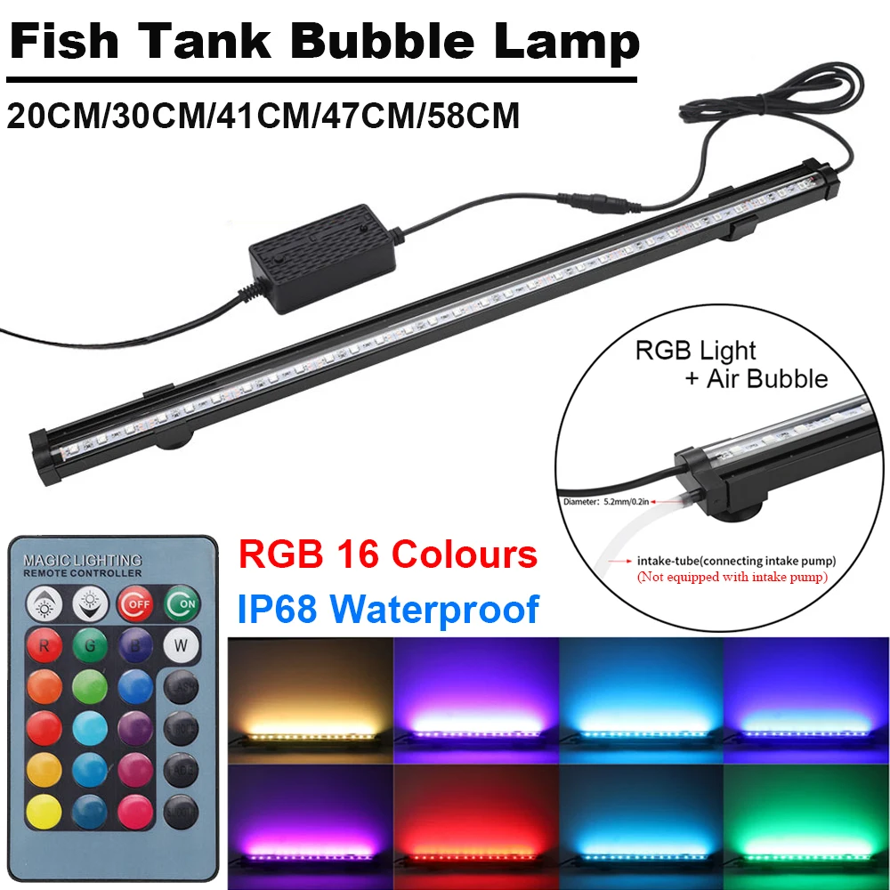 LED Aquarium Light 20-58CM RGB Waterproof Remote Control Air Bubble Lamp Underwater Submersible Oxygen Light for Fish Tank
LED Aquarium Light 20-58CM RGB Waterproof Remote Control Air Bubble Lamp Underwater Submersible Oxygen Light for Fish Tank