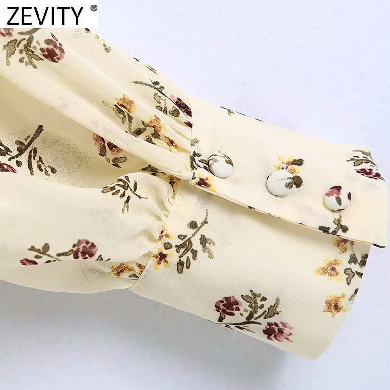 Новая женская элегантная шифоновая блузка Zevity с V-образным вырезом и цветочным
