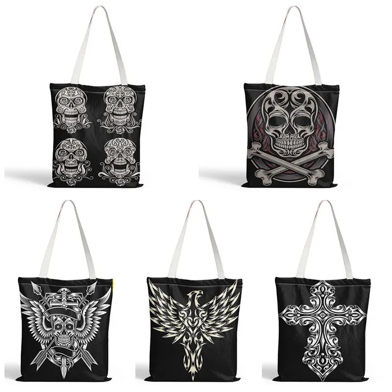 Punk Skull Style Shopping Bag Women Eco Friendly Reusable Shoulder Bag Feminine Foldable Canvas Sandy Beach Shopper Bag
Punk Skull Style Shopping Bag Women Eco Friendly Reusable Shoulder Bag Feminine Foldable Canvas Sandy Beach Shopper Bag
