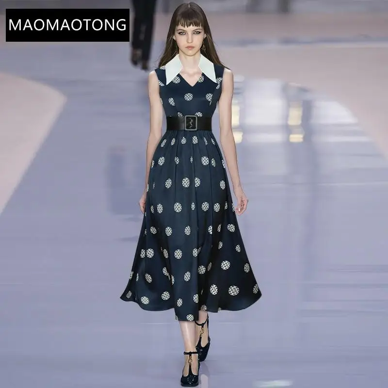 Women's Clothing Fashion Designer Dress Summer Women's Dress Sleeveless Sashes Vintage Polka Dot Printed A-Line Midi Party Dress
Women's Clothing Fashion Designer Dress Summer Women's Dress Sleeveless Sashes Vintage Polka Dot Printed A-Line Midi Party Dress