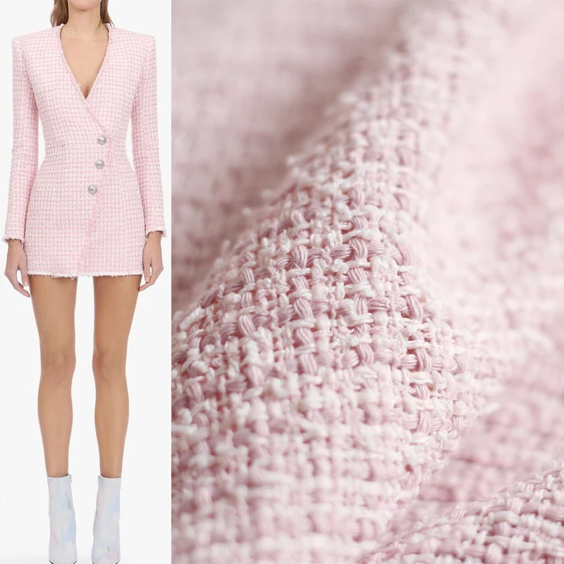 

Red Raspberry France Tweed Pink Pierced Fabrics Garment Materials Autumn Women Coat Skirt DIY Sewing Cloth Tailor Freeshipping