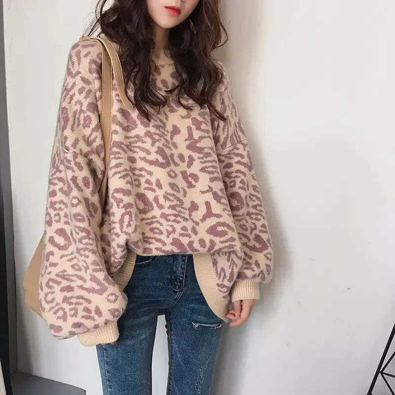 Women Pullover Korean Loose Lazy Style Turtleneck Leopard Knitted Oversize Autumn And Winter New 2021
Women Pullover Korean Loose Lazy Style Turtleneck Leopard Knitted Oversize Autumn And Winter New 2021