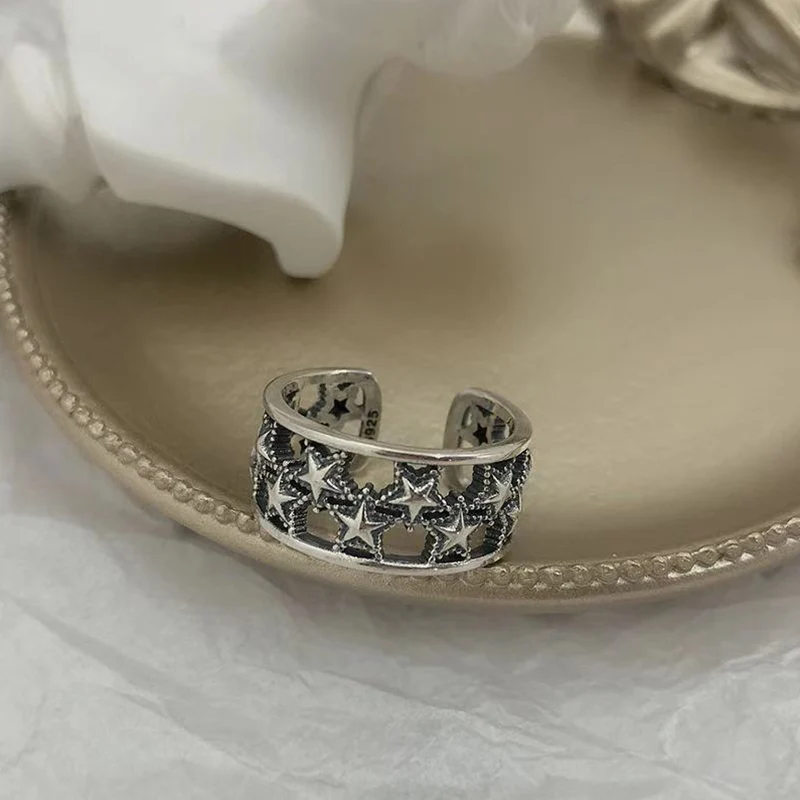925 Sterling Silver Vintage Personality Hollow Star Adjustable Thai Silver Ring For Women Finger Party Night Club Jewelry Rings
925 Sterling Silver Vintage Personality Hollow Star Adjustable Thai Silver Ring For Women Finger Party Night Club Jewelry Rings