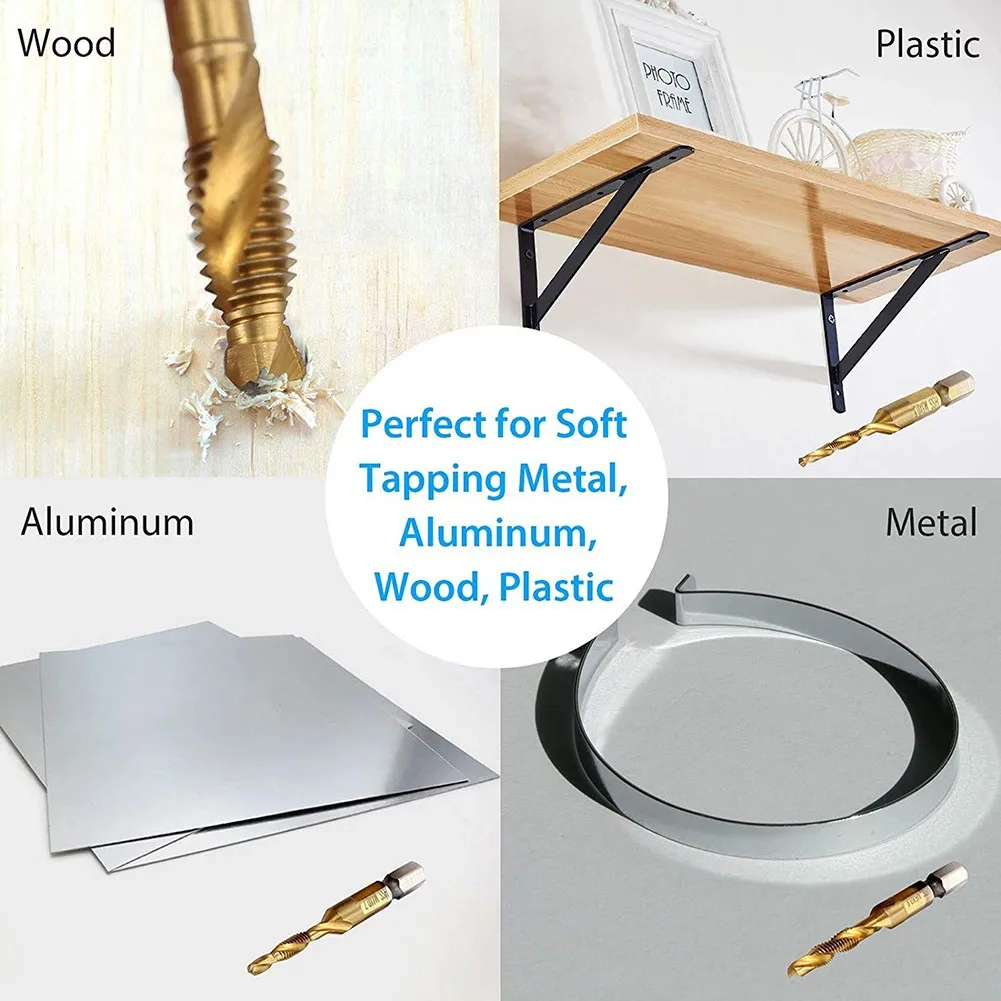6pcs Metric Thread M3-M10 Titanium Coated High Speed Steel Drill And Tap Bits 1/4 Hex Shank High Quality
6pcs Metric Thread M3-M10 Titanium Coated High Speed Steel Drill And Tap Bits 1/4 Hex Shank High Quality