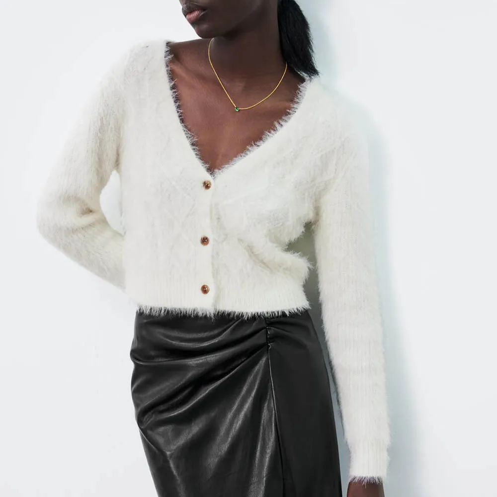 Женский вязаный свитер Za, однотонный короткий Универсальный кардиган с эффектом искусственного меха, осень 2021
Женский вязаный свитер Za, однотонный короткий Универсальный кардиган с эффектом искусственного меха, осень 2021