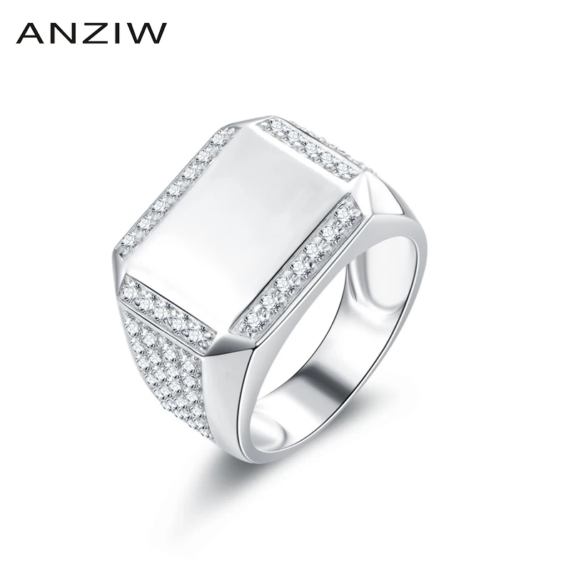 

ANZIW Men Ring Real Solid Silver Jewerly for Male Vintage Engagement Sona Lovers Rings Punk Bague Homme Wedding Party Anillos