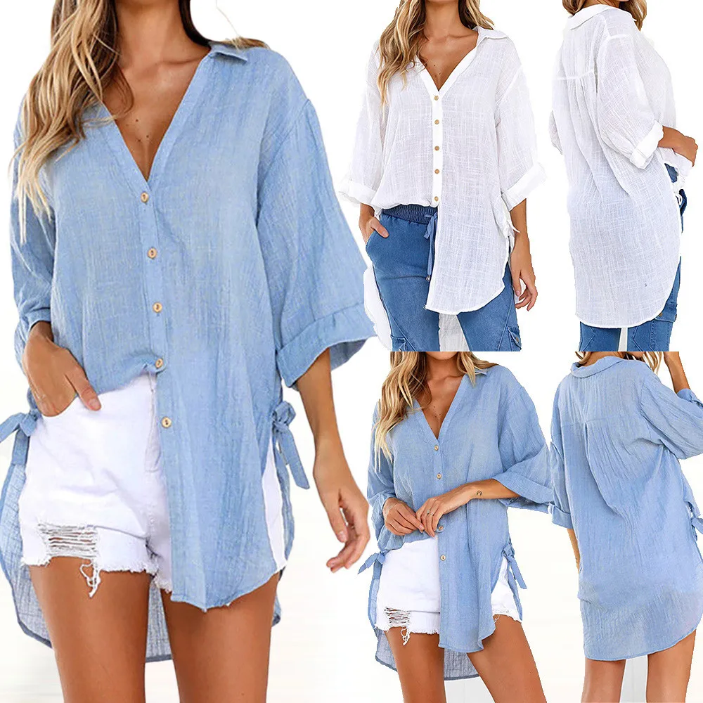 2020 Summer Top T-shirt Womens Loose Button Long Shirt Dress Cotton Ladies Casual Tops T-shirt Blouse High Quality A73
2020 Summer Top T-shirt Womens Loose Button Long Shirt Dress Cotton Ladies Casual Tops T-shirt Blouse High Quality A73