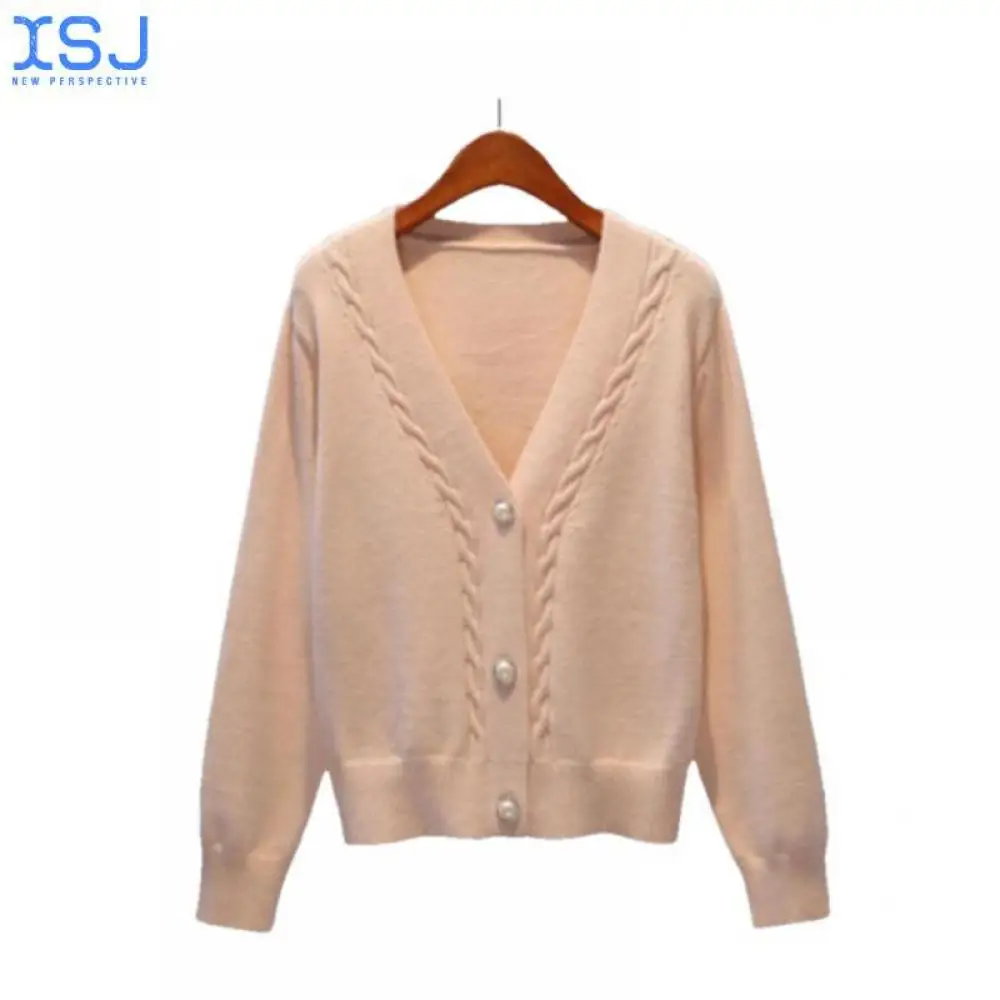 Sweater Cardigan Women Autumn Sweet Long Sleeve Knitting Top V Neck Pearl Single Breasted Loose Short Thicken Sweater
Sweater Cardigan Women Autumn Sweet Long Sleeve Knitting Top V Neck Pearl Single Breasted Loose Short Thicken Sweater