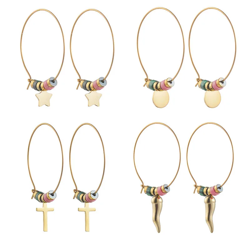 Boho Color Bead Star Cross Icon Chili Earrings for Women Exaggerated Big Hoop Earring Titanium Steel Jewelry Pendientes Aretes
Boho Color Bead Star Cross Icon Chili Earrings for Women Exaggerated Big Hoop Earring Titanium Steel Jewelry Pendientes Aretes