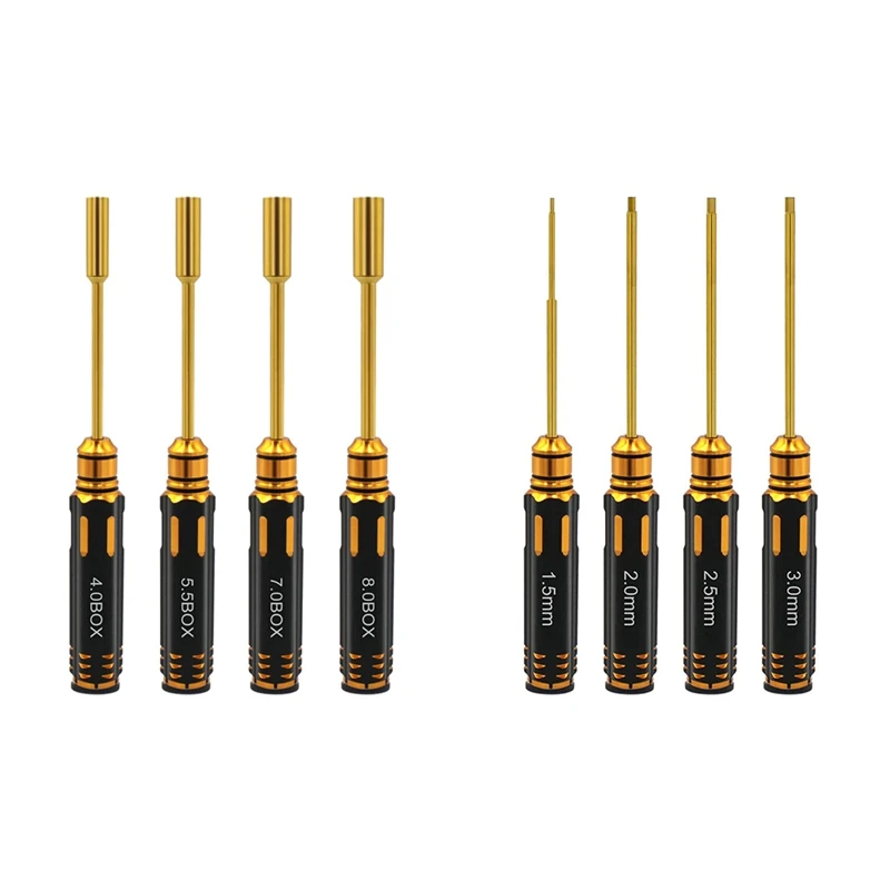 8Pcs RC Hex Driver Wrench Hexagonal Head Nut Drivers Repair Tool Set, 4 Pcs 4.0/5.5/7.0/8.0Mm & 4Pcs 1.5/2.0/2.5/3.0Mm
8Pcs RC Hex Driver Wrench Hexagonal Head Nut Drivers Repair Tool Set, 4 Pcs 4.0/5.5/7.0/8.0Mm & 4Pcs 1.5/2.0/2.5/3.0Mm