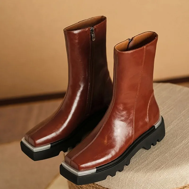 British Wind Fashion Women Flat Ankle Boots Real Leather Solod Color Female Side Zipper Short Boots Punk Style Muejr Chaussures
British Wind Fashion Women Flat Ankle Boots Real Leather Solod Color Female Side Zipper Short Boots Punk Style Muejr Chaussures