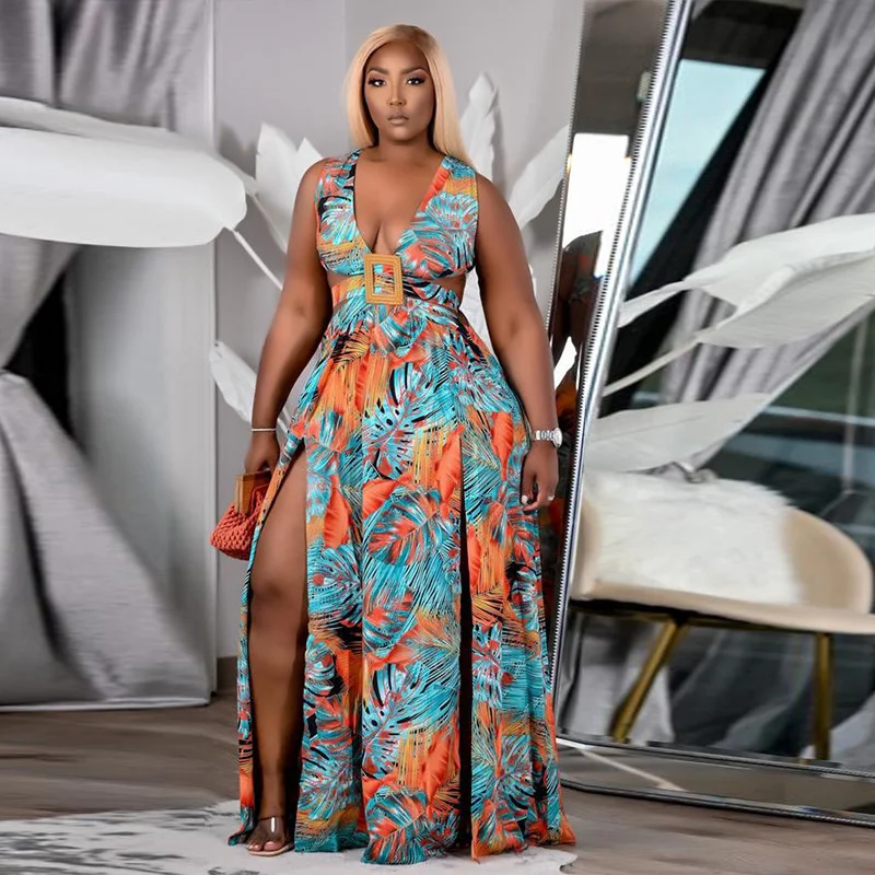 Plus Size Women Long Dress Print Sleeveless V-neck Hollow Out Bandage Splited Dresses Sexy Fashion Summer Outfits
Plus Size Women Long Dress Print Sleeveless V-neck Hollow Out Bandage Splited Dresses Sexy Fashion Summer Outfits